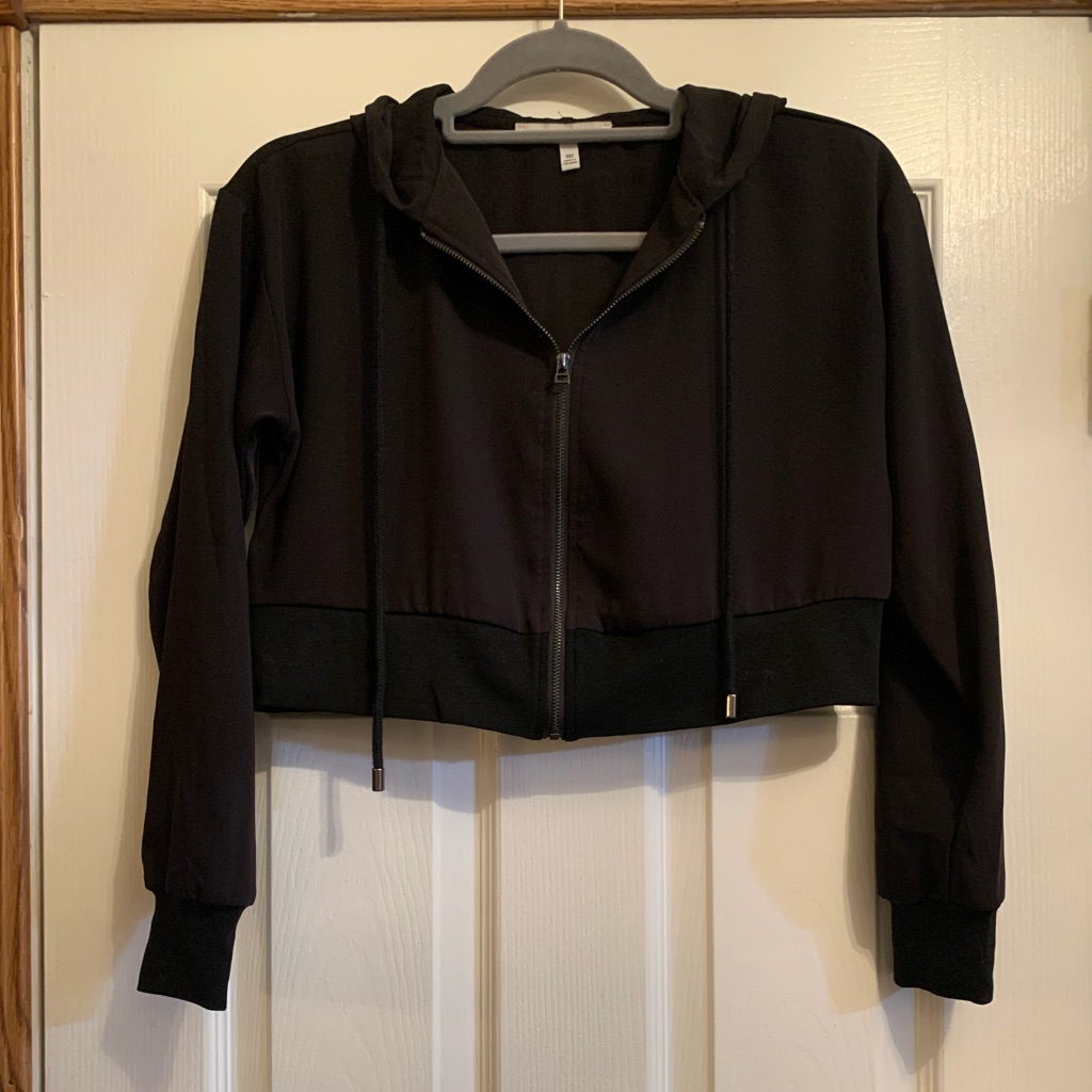 Express Cropped Zip Up Long Sleeve Hoodie With Drawstrings